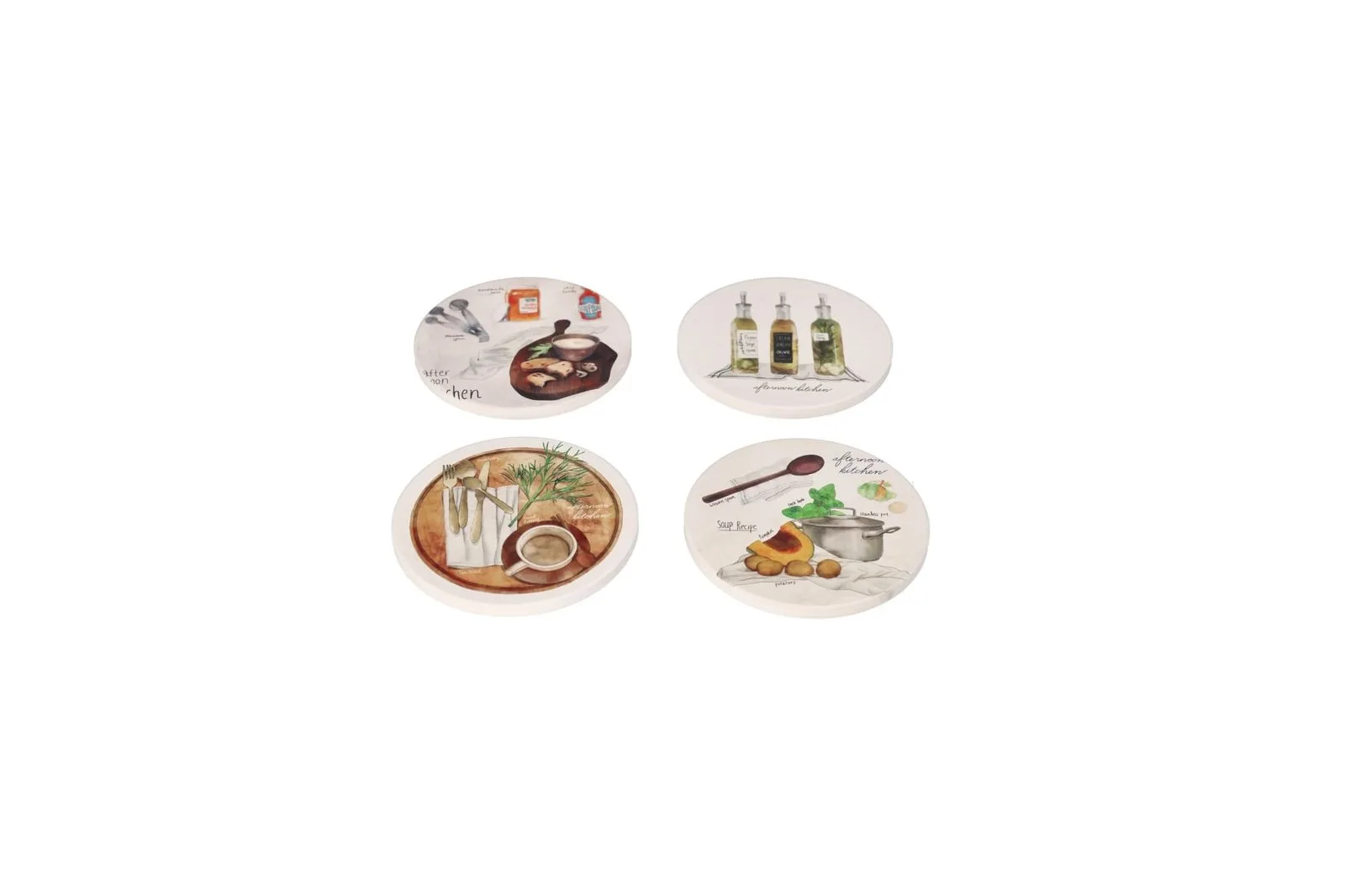 Porcelain Printed Coasters Set with Holder 4 Pcs