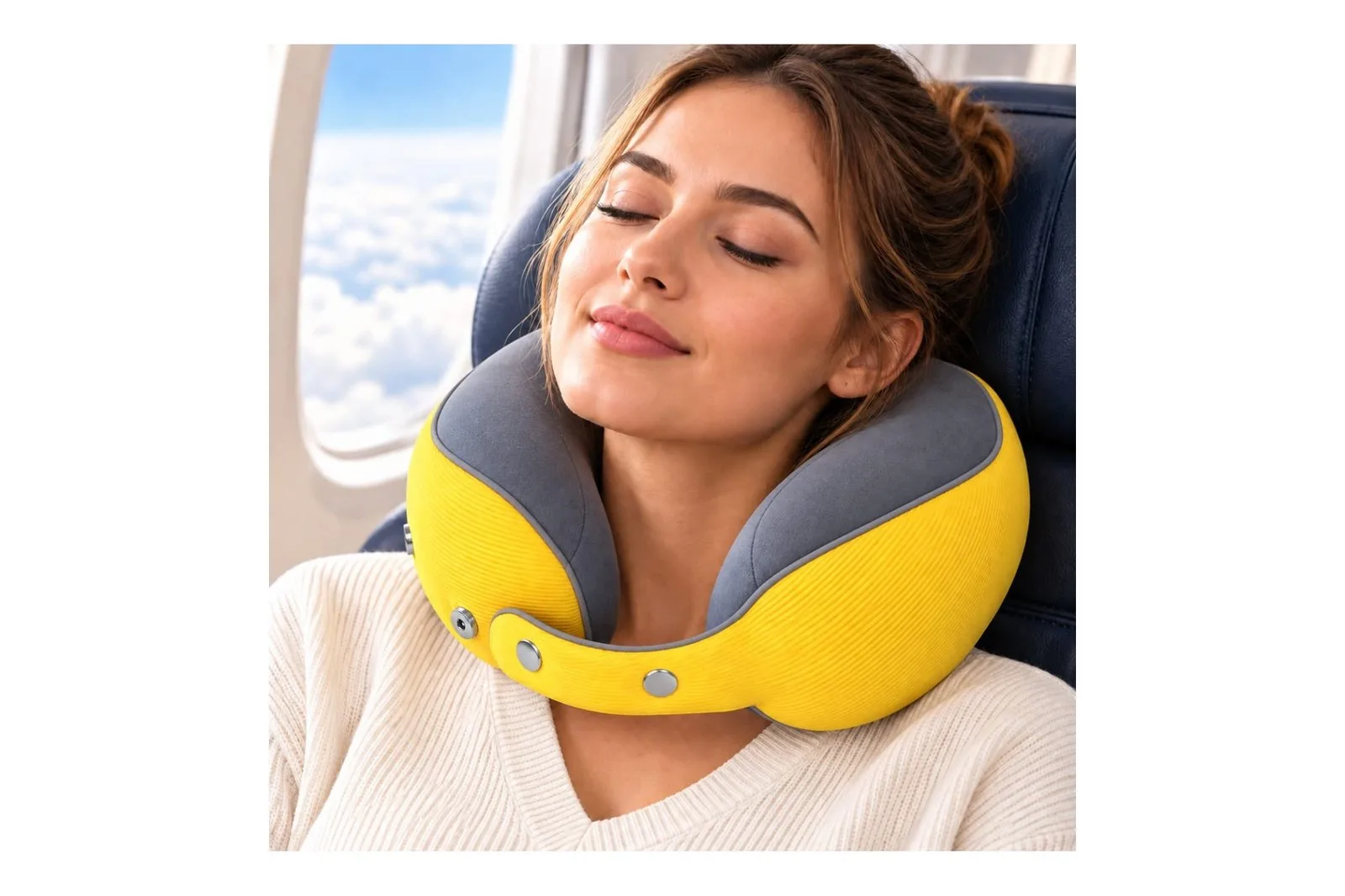 Memory Foam Travel Neck Pillow Yellow