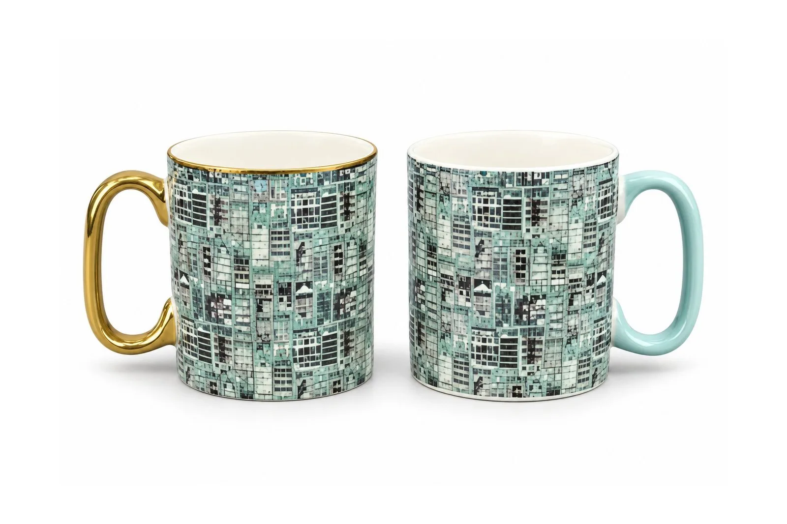 Porcelain Couple Mugs Set 2 Pcs 310 ml – City Pattern