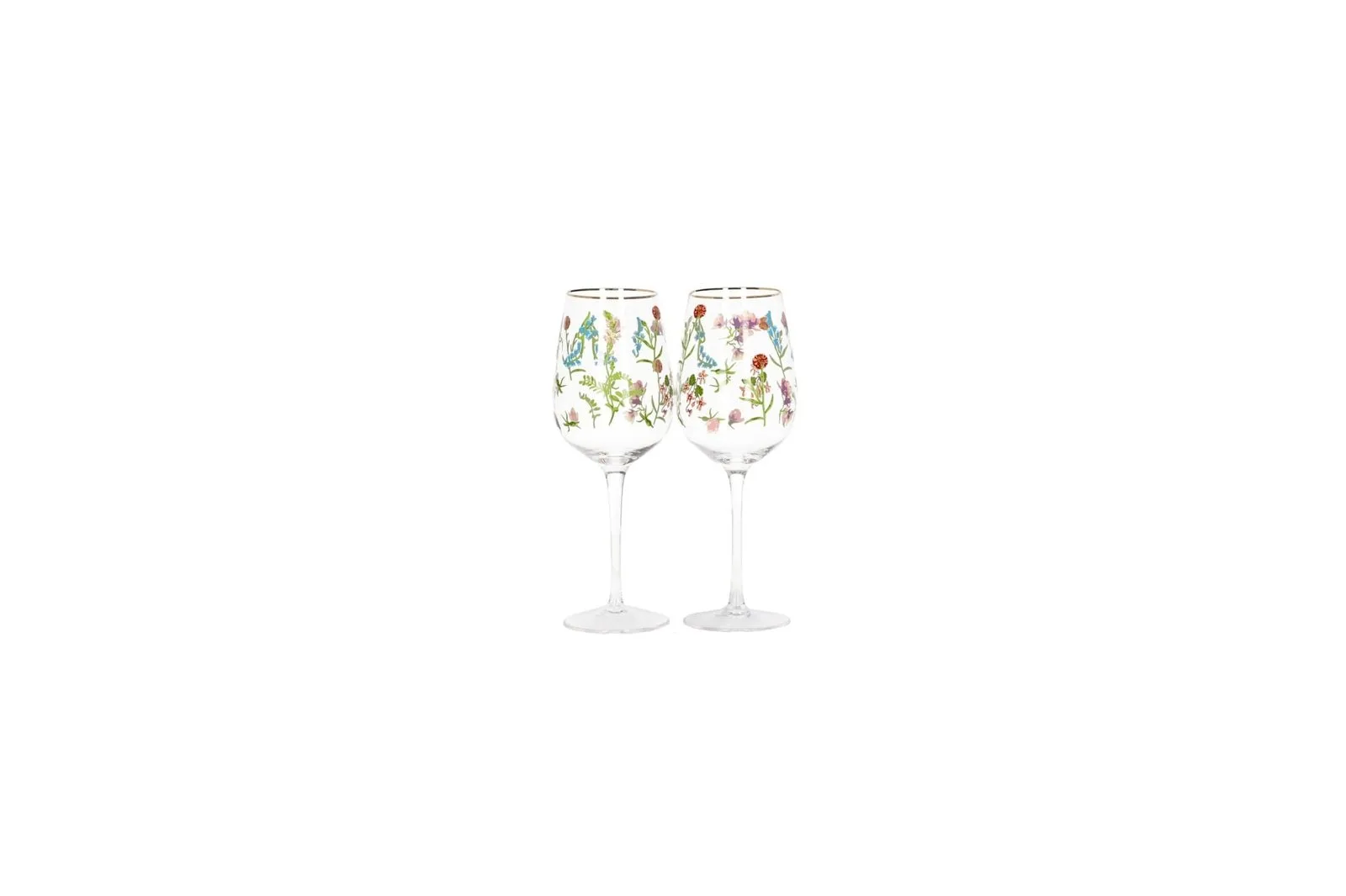 Floral Glass Goblet Set Gold Rim 2 Pcs 450 ml