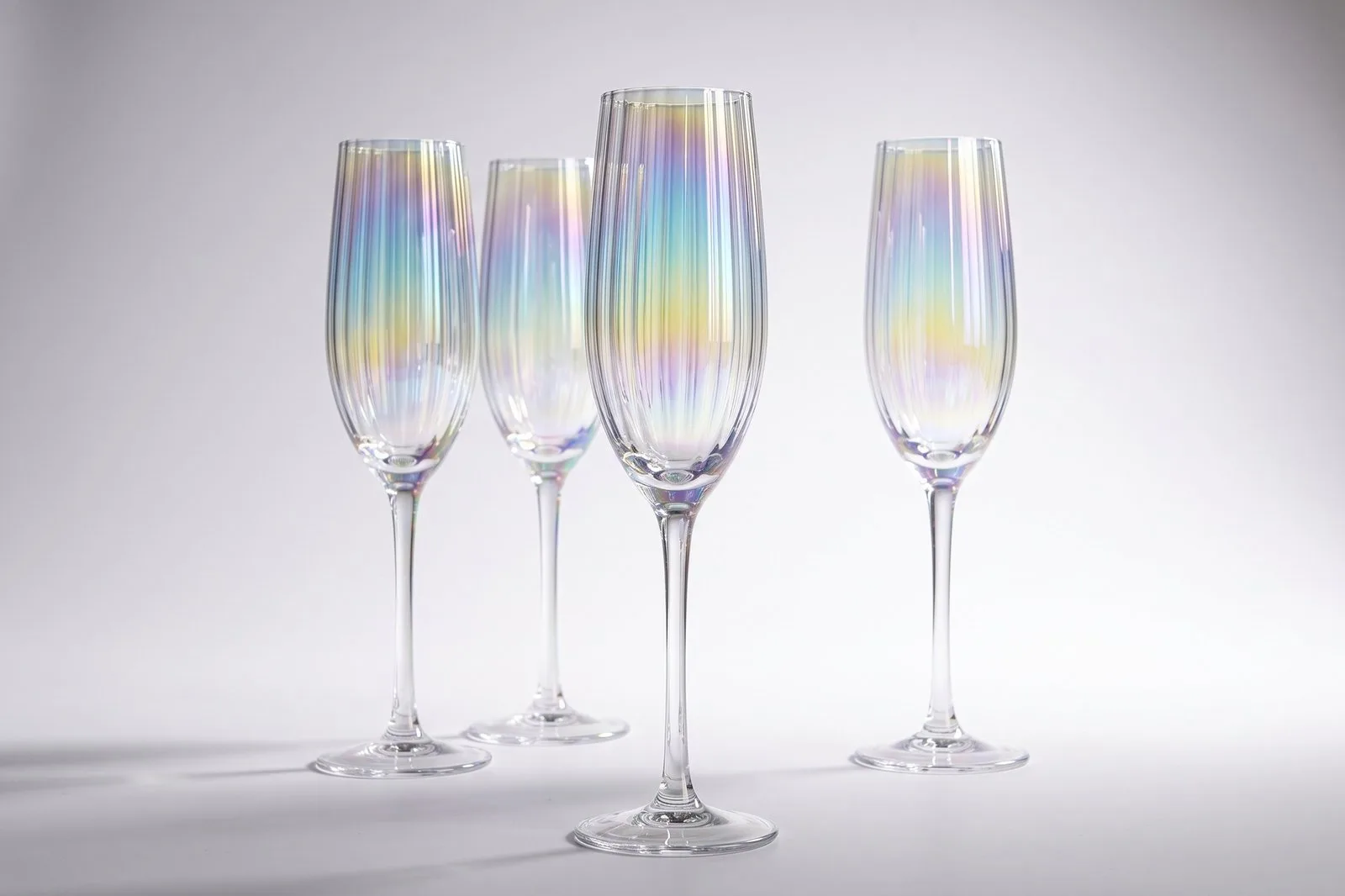 Flute Glass Set 4 Pcs 300 ml – Iridescent Ribbed