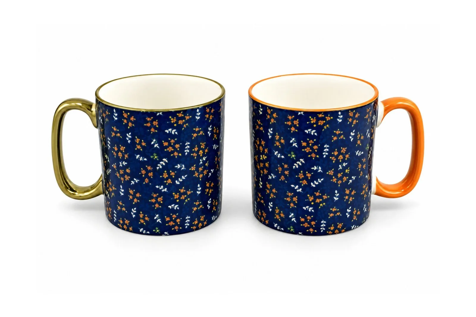 Porcelain Couple Mugs Set 2 Pcs 310 ml – Navy Floral