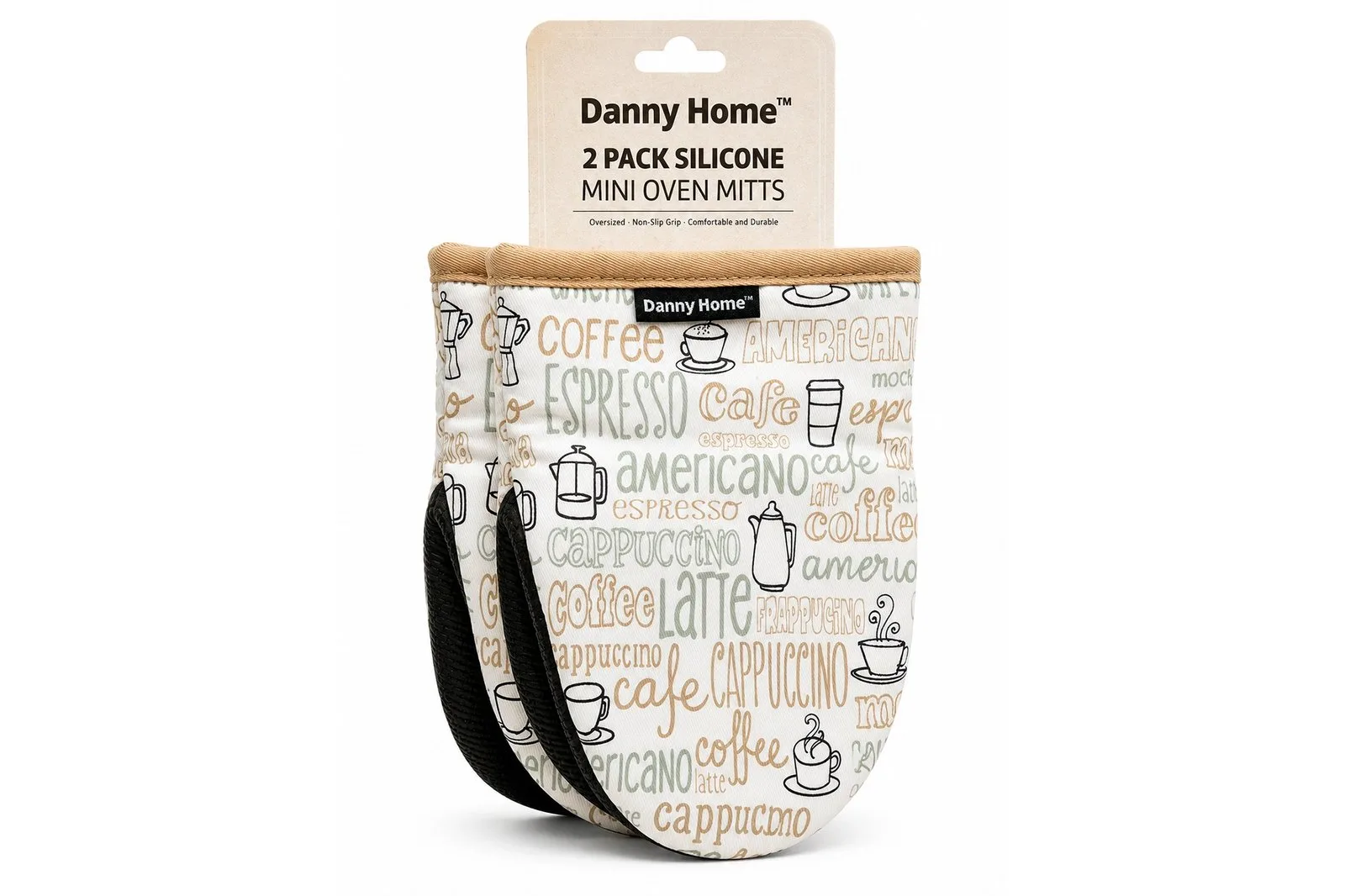 Cotton Mini Oven Mitts 2 pcs 19 cm – Coffee Print