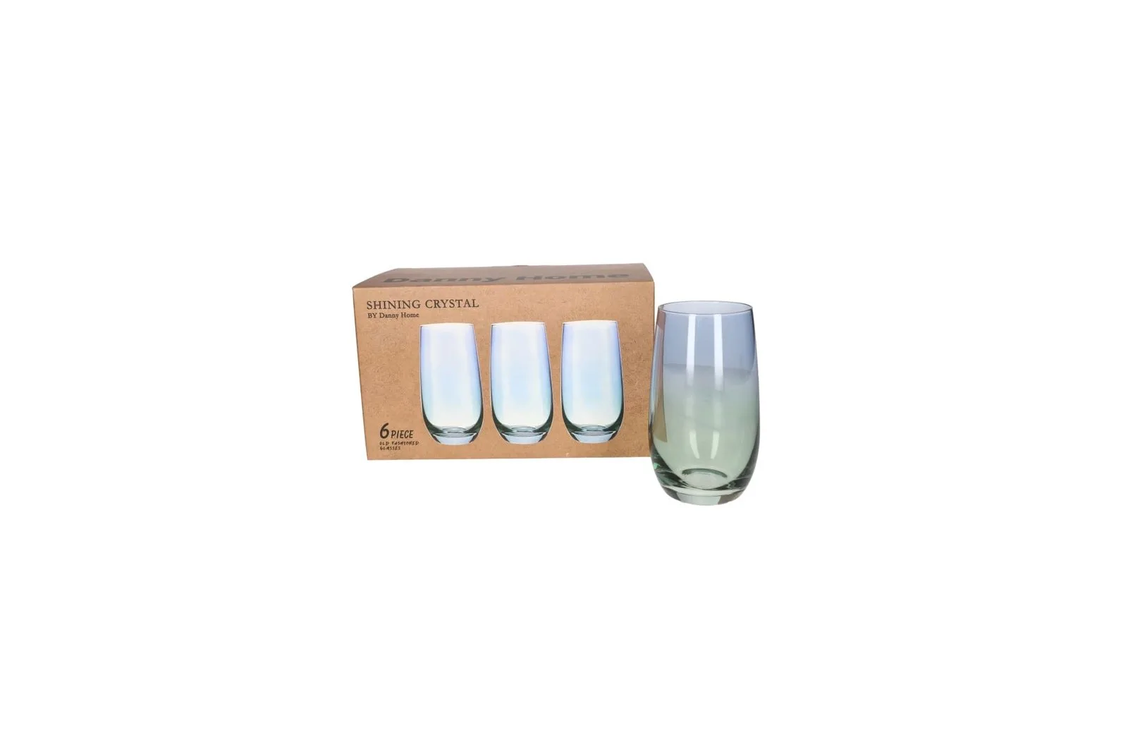 Shining Crystal Tall Tumblers Set Green and Blue 6 Pcs 410 ml