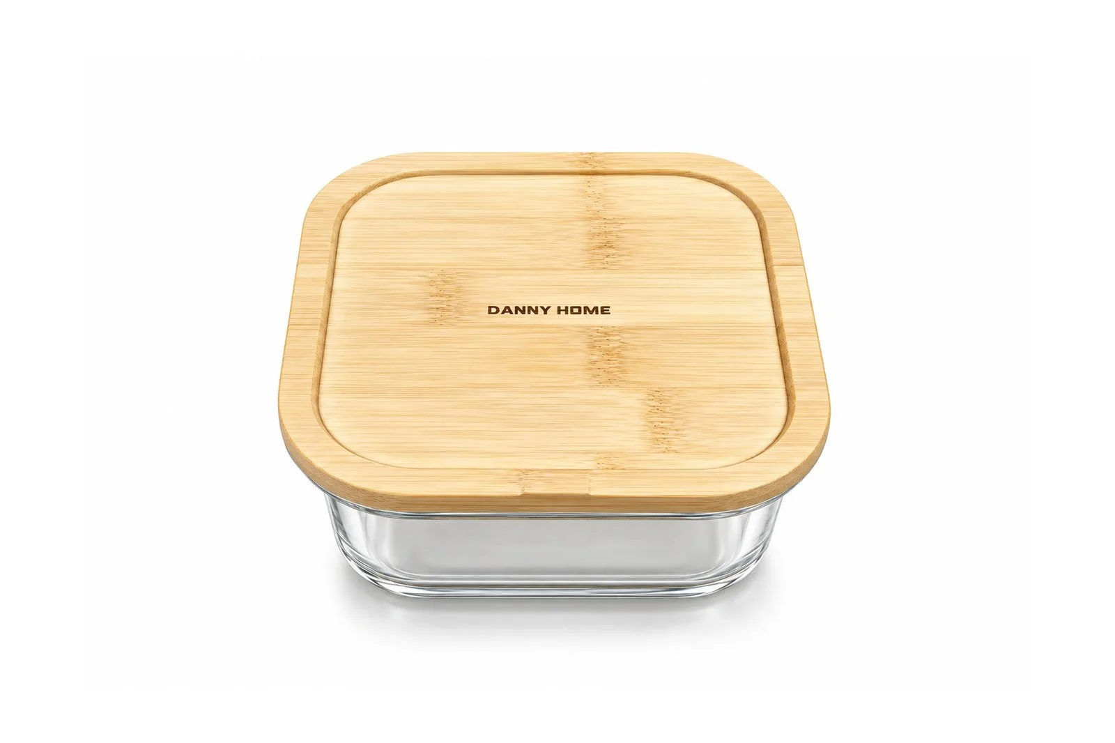 Square Glass Food Container with Bamboo Lid 520 ml
