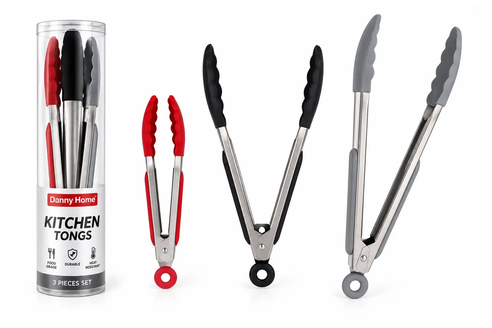 Silicone Kitchen Tongs Set 3 Pieces 34 cm – Assorted Colors