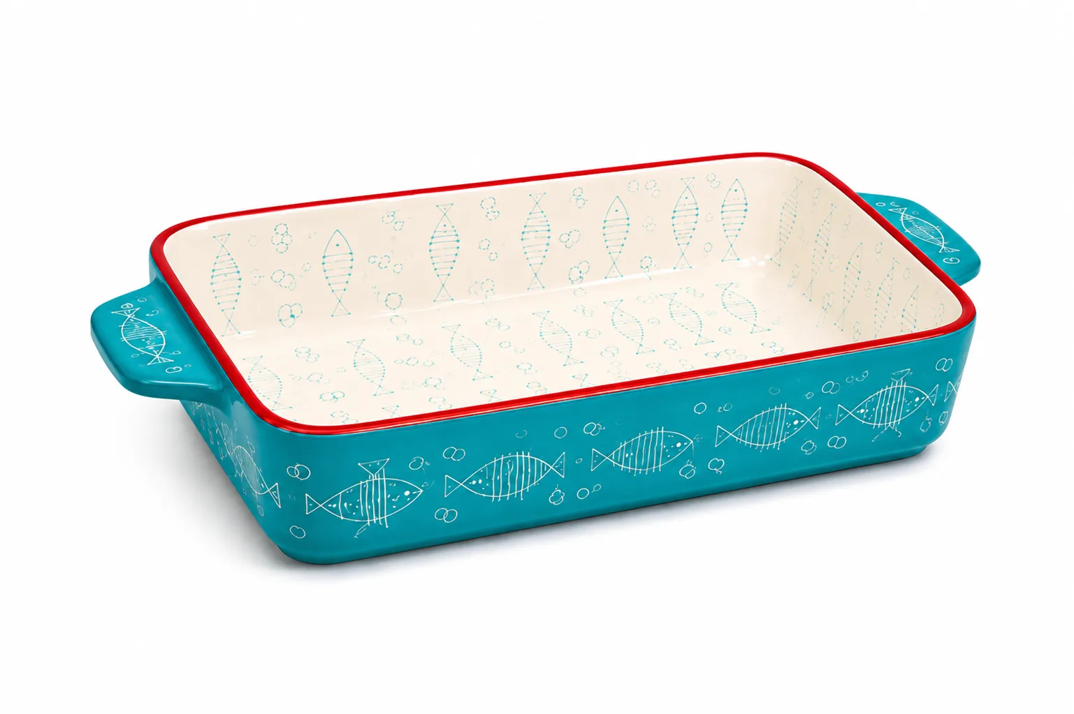 Porcelain Rectangular Baking Dish 12.5″ – 31 cm – Cream & Blue Fish