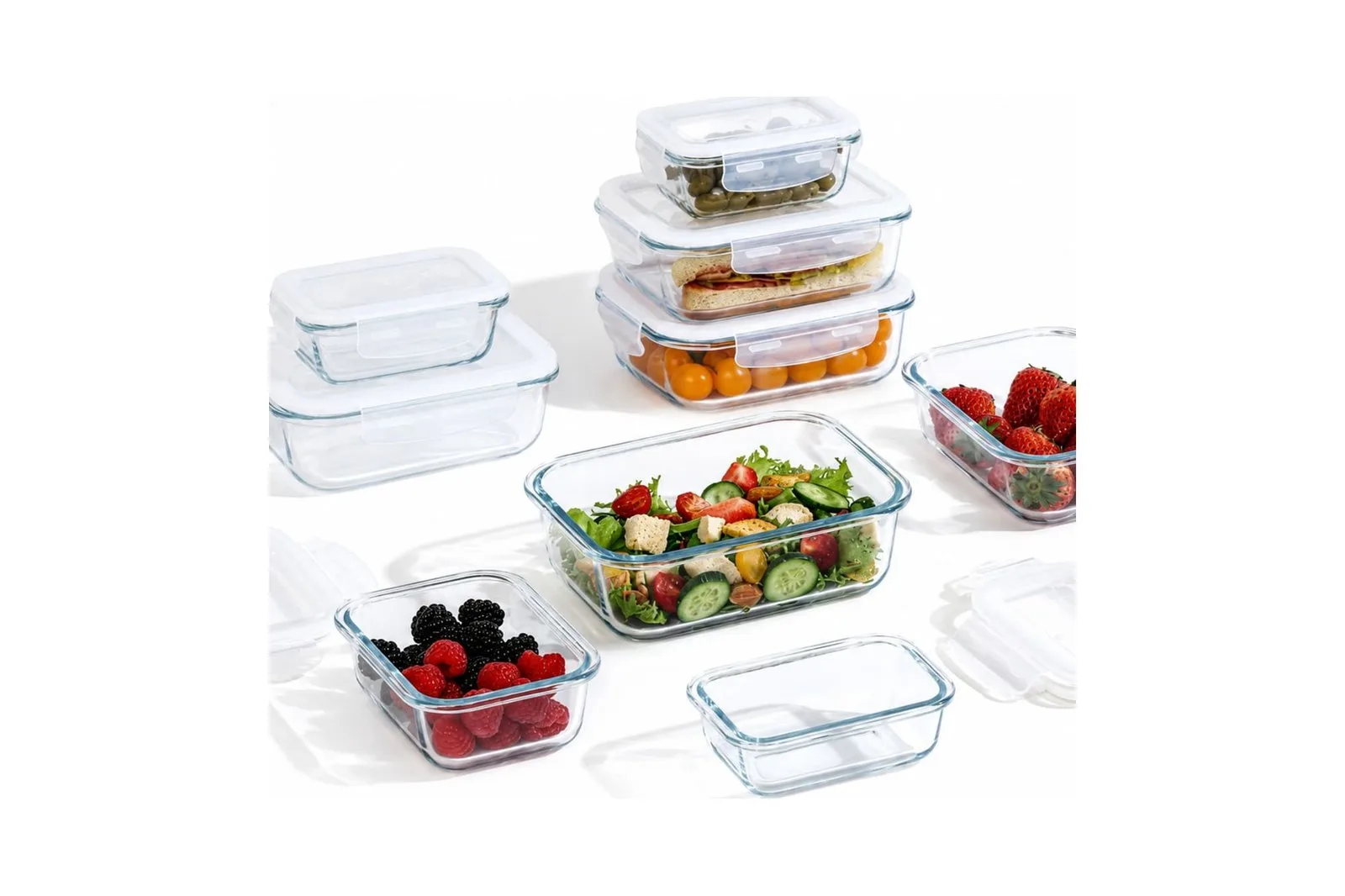 Glass Food Containers Set with Clip Lock Lids 10 Pcs