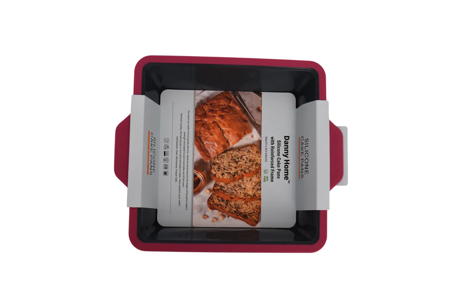 Silicone Square Cake Pan with Reinforced Frame 27 cm – Grey and Pink