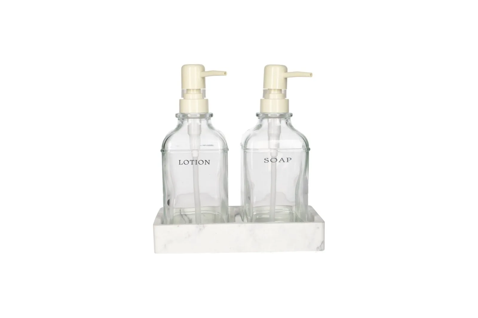 Glass Soap and Lotion Dispensers Set with Resin Tray 3 Pcs