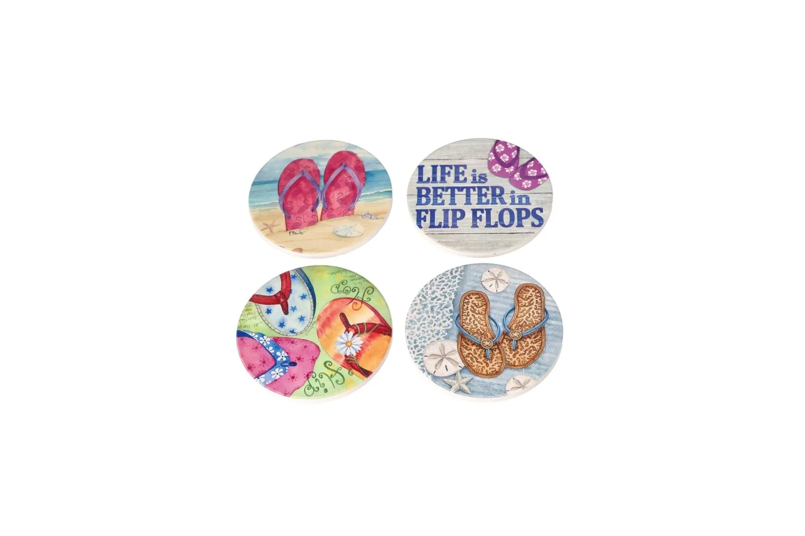 Porcelain Absorbent Coasters Set with Metal Rack 4 Pcs