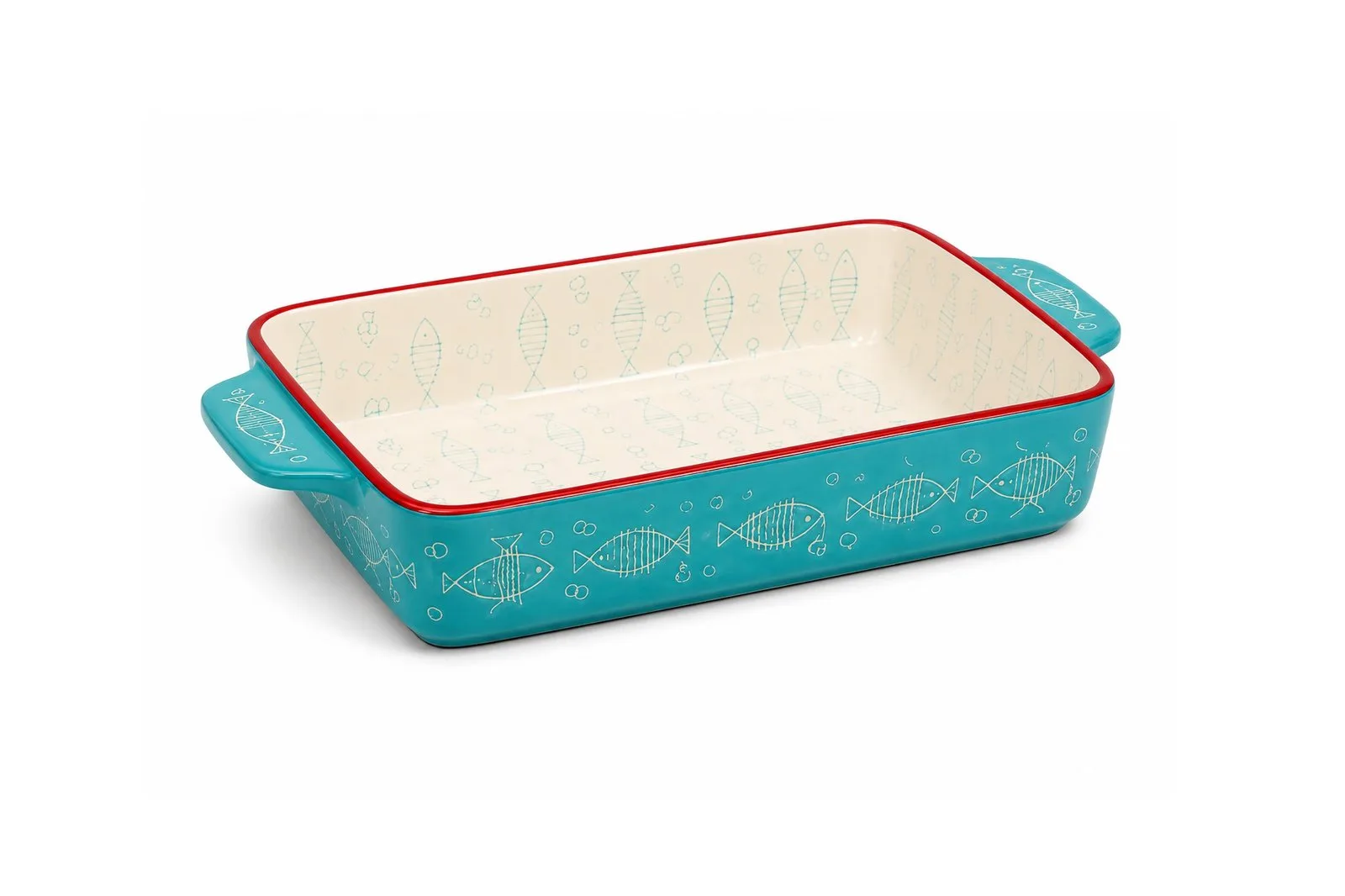 Porcelain Rectangular Baking Dish 10.5″ – 27.2 cm – Cream & Blue Fish