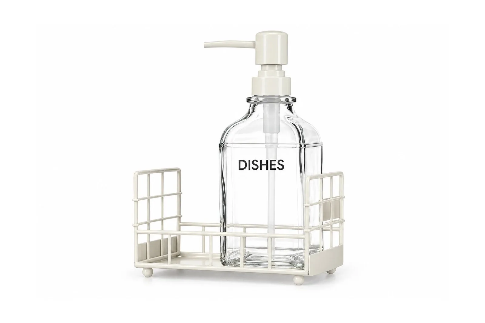 Glass Dish Soap Dispenser with Metal Sink Caddy – White