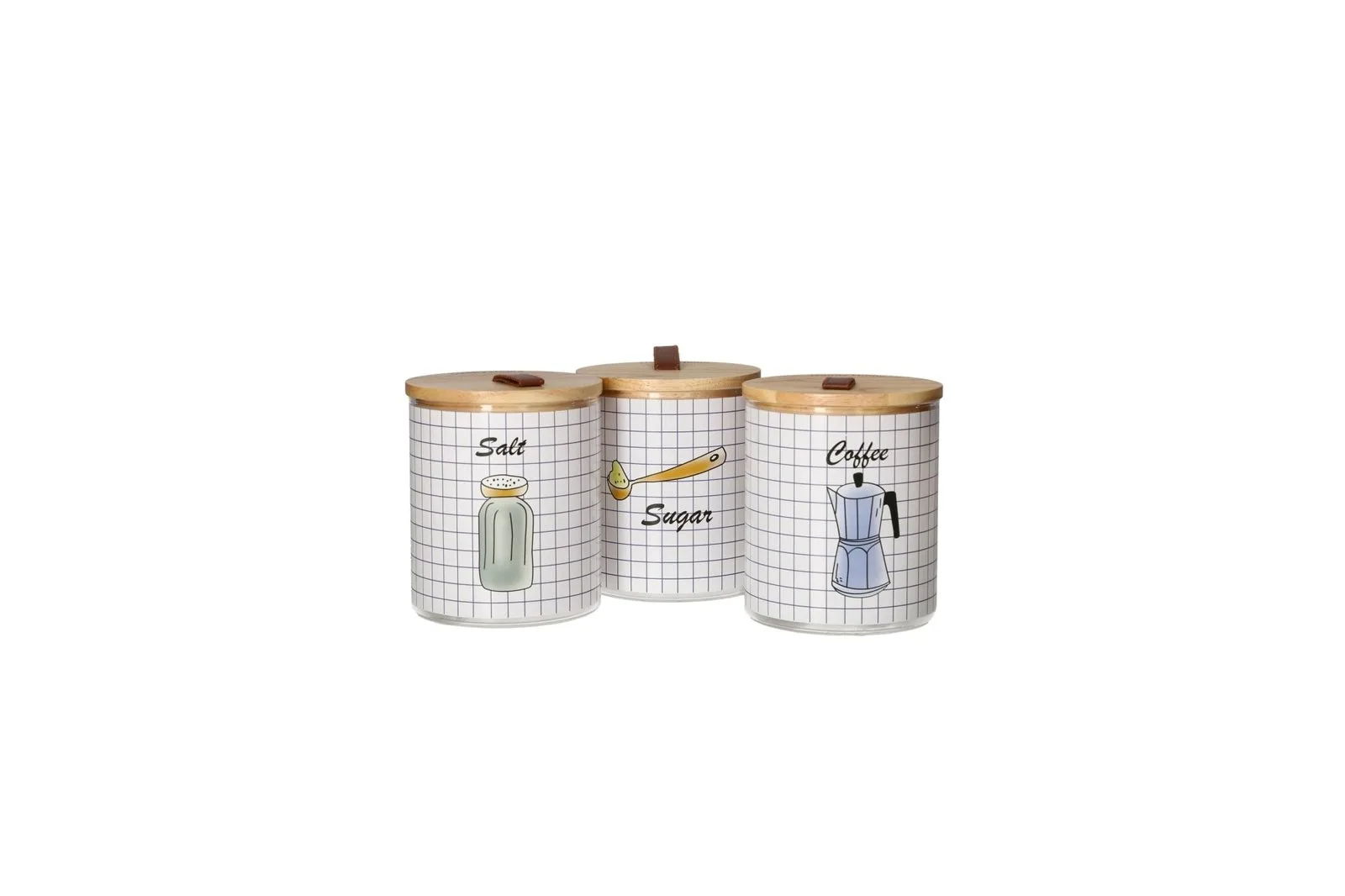 Glass Canister Set with Oak Wood Lids 3 Pcs 750 ml