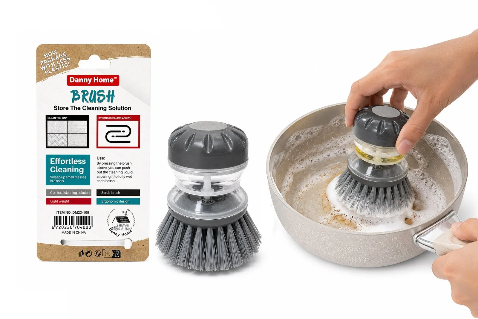 Round Palm Dish Brush 9 cm – Grey
