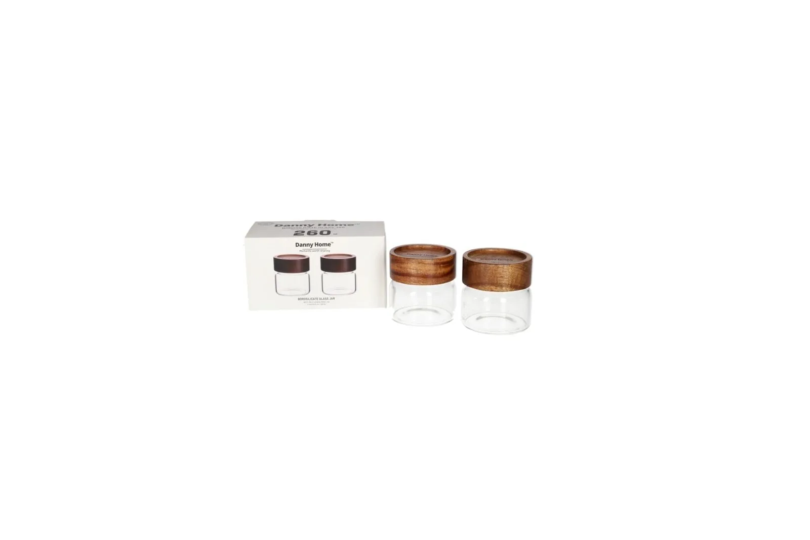 Glass Storage Jars with Acacia Wood Lids 2 Pcs 260 ml