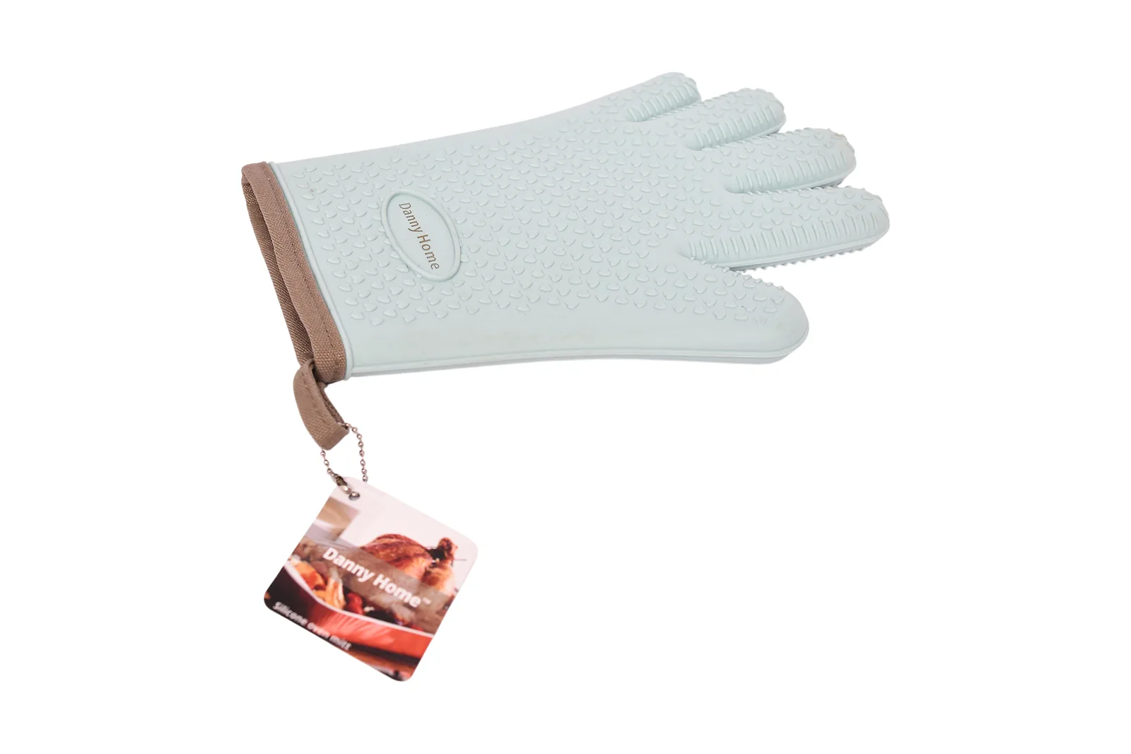 Silicone Five-Finger Oven Glove with Cotton Cuff 26.5 cm – Mint Green