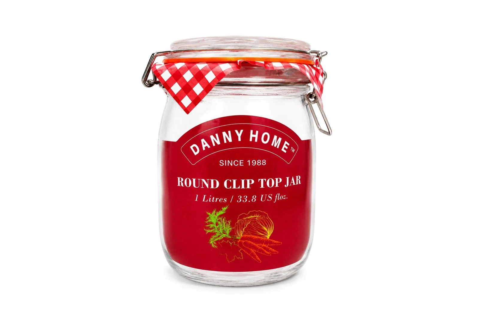 1 L Round Glass Clip-Top Storage Jar with Airtight Lid