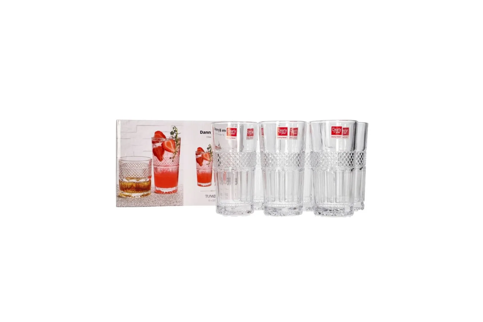 Diamond Striped Glass Tumblers Set 6 Pcs 325 ml