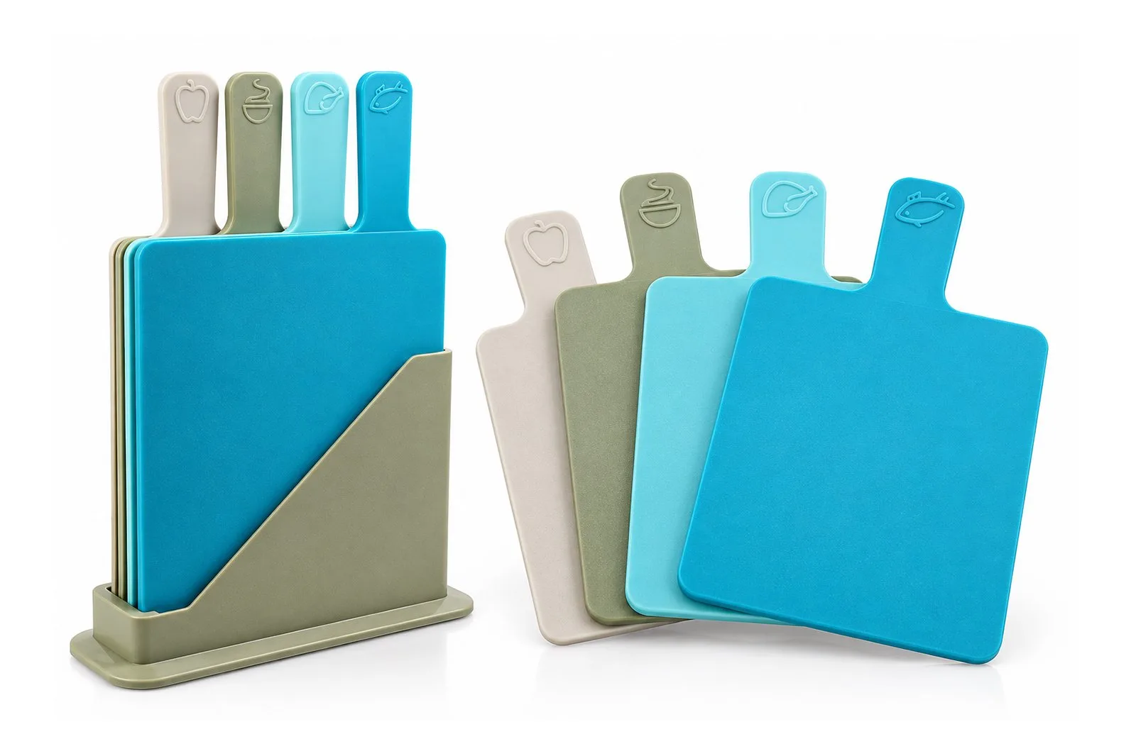 Plastic Chopping Boards Set 4 Pieces with Holder 32 x 19.5 cm