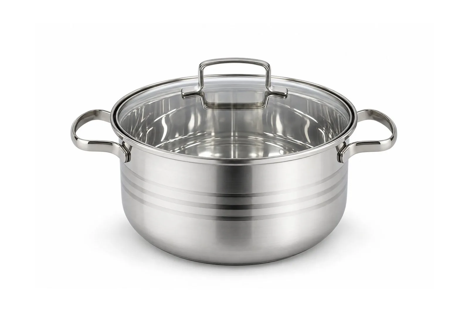 Stainless Steel Ribbed Casserole with Glass Lid 20 cm – 3.4 L