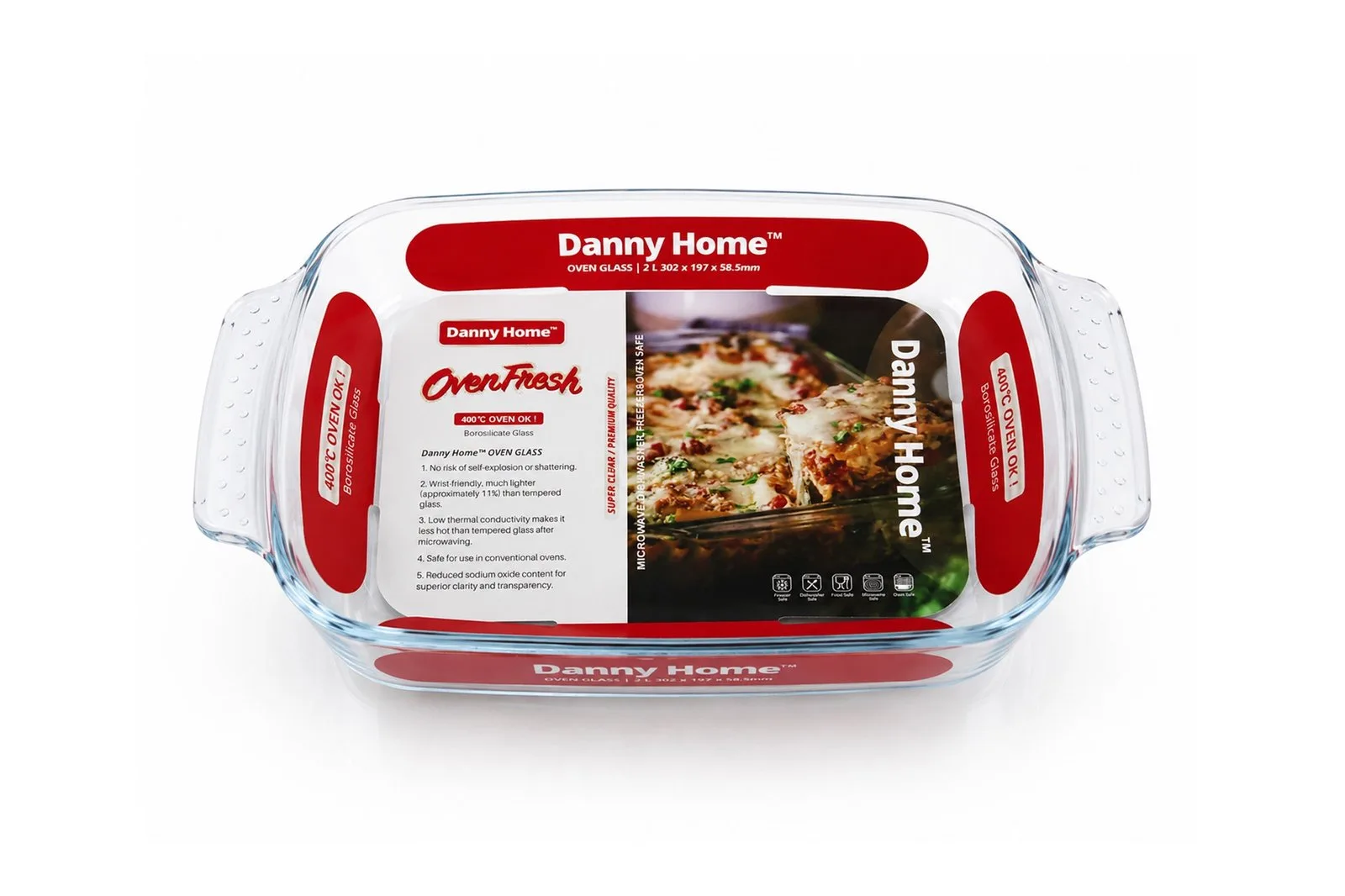 Rectangular Glass Baking Dish with Handles 2 L – 30.2 cm
