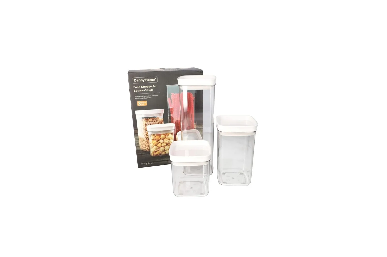 Square Sealed Food Storage Jars Set 3 Pcs