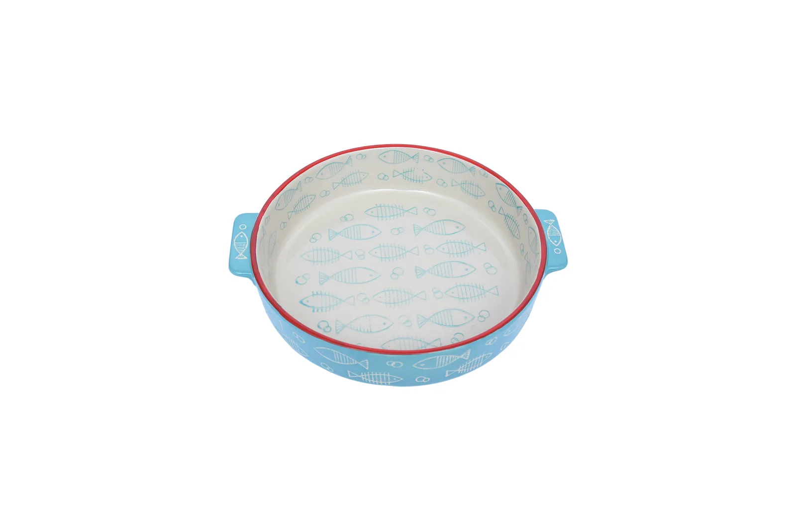 Porcelain Round Baking Dish 10″ – 25 cm – Cream & Blue Fish