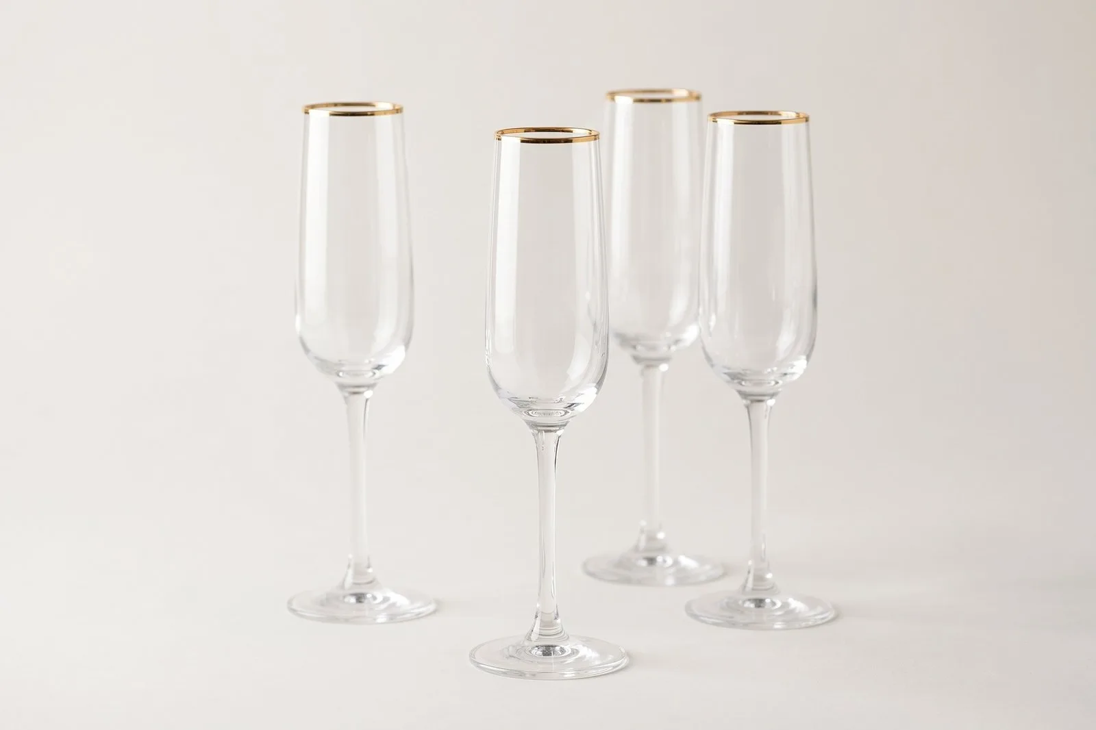 Flute Glass Set 4 Pcs 200 ml – Clear Gold Rim