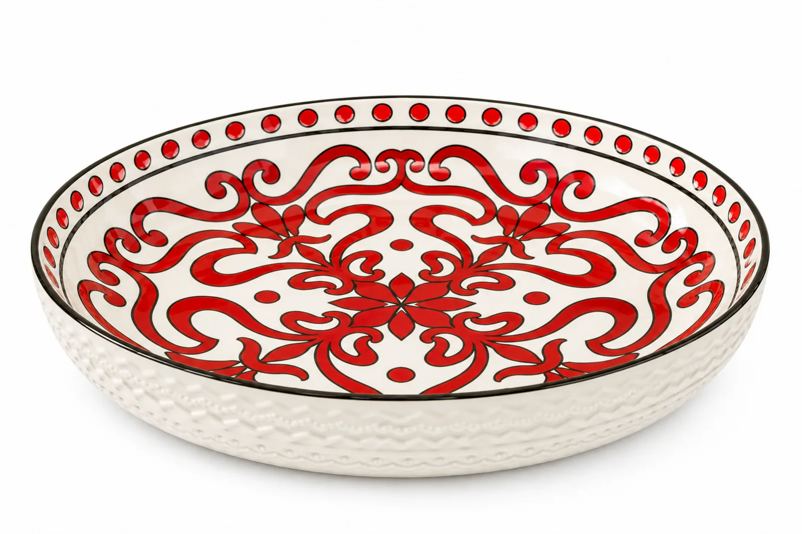 Porcelain Soup Plate 12″ – 30.7 cm – White & Red Pattern