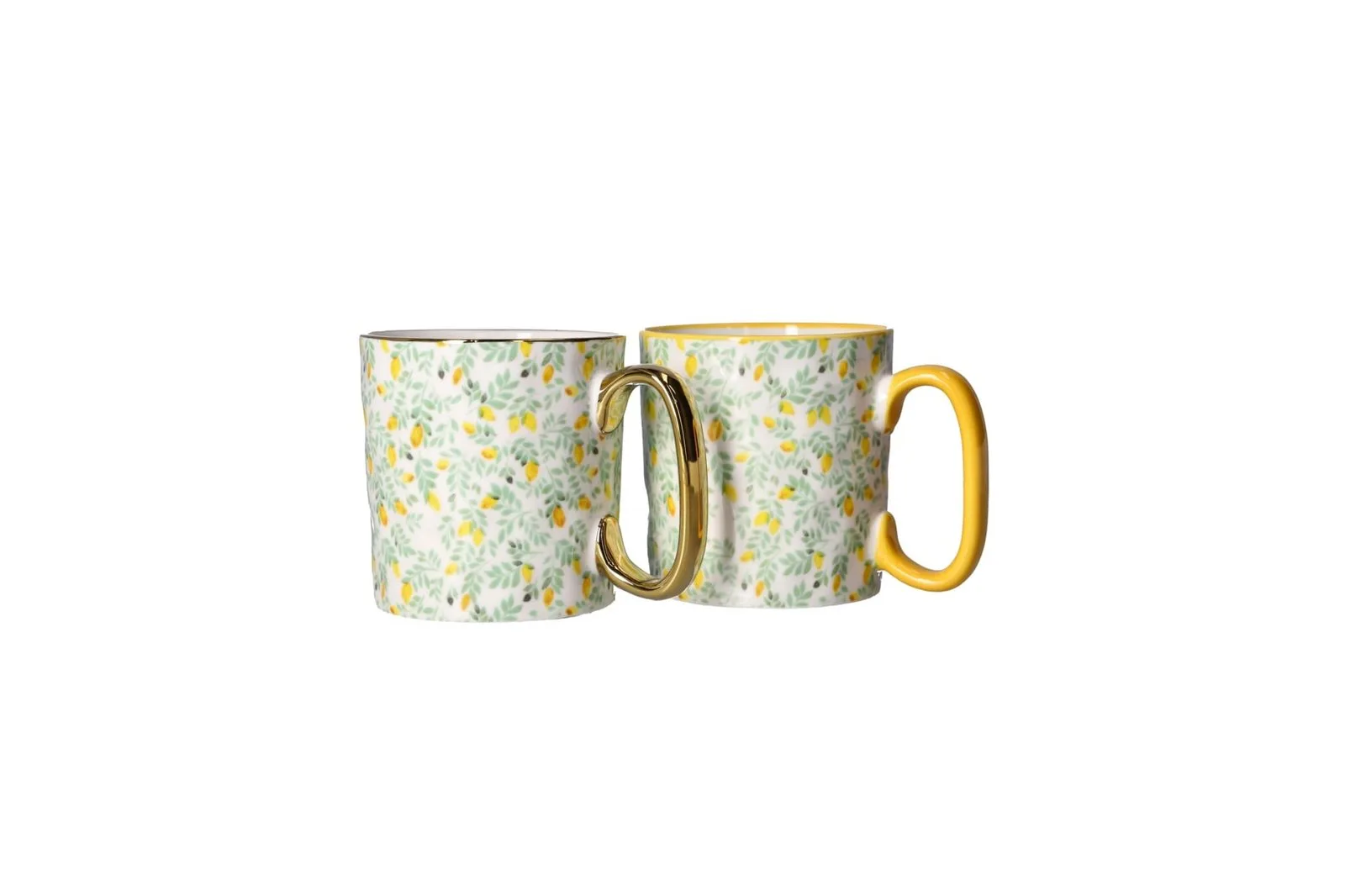 Porcelain Floral Coffee Mugs Gold Handle Set 2 Pcs 310 ml