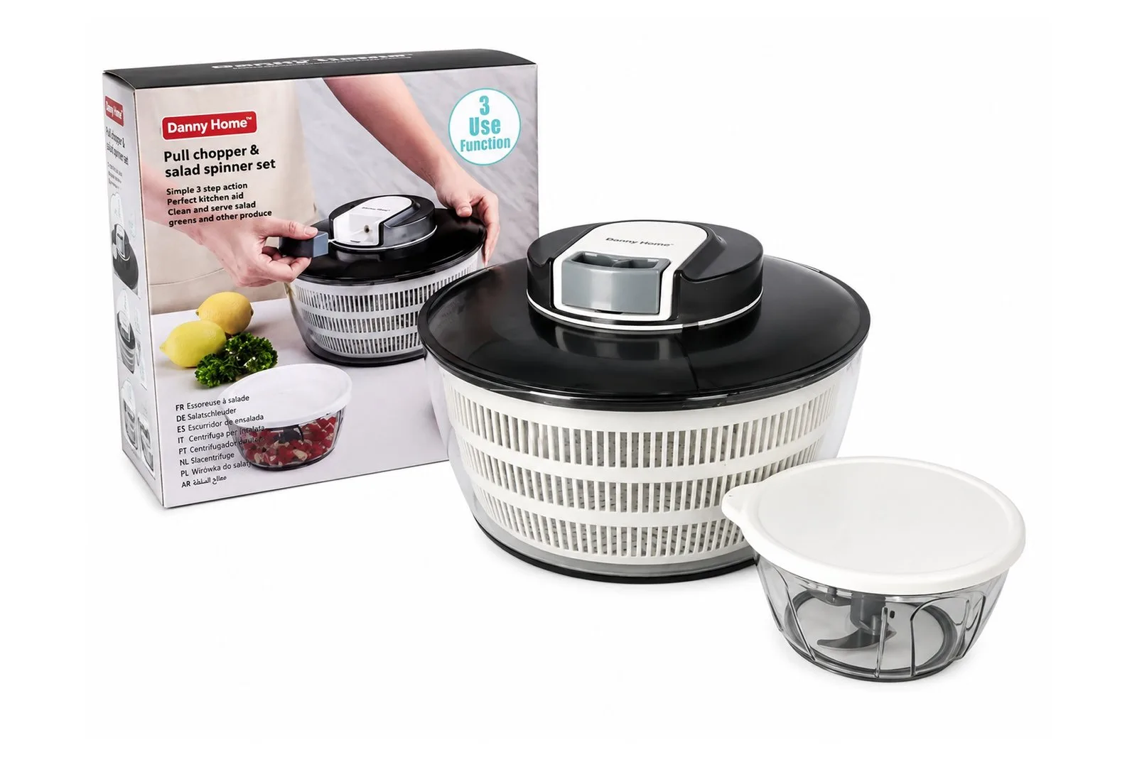 Salad Spinner 4 L with Vegetable Chopper Set – Grey