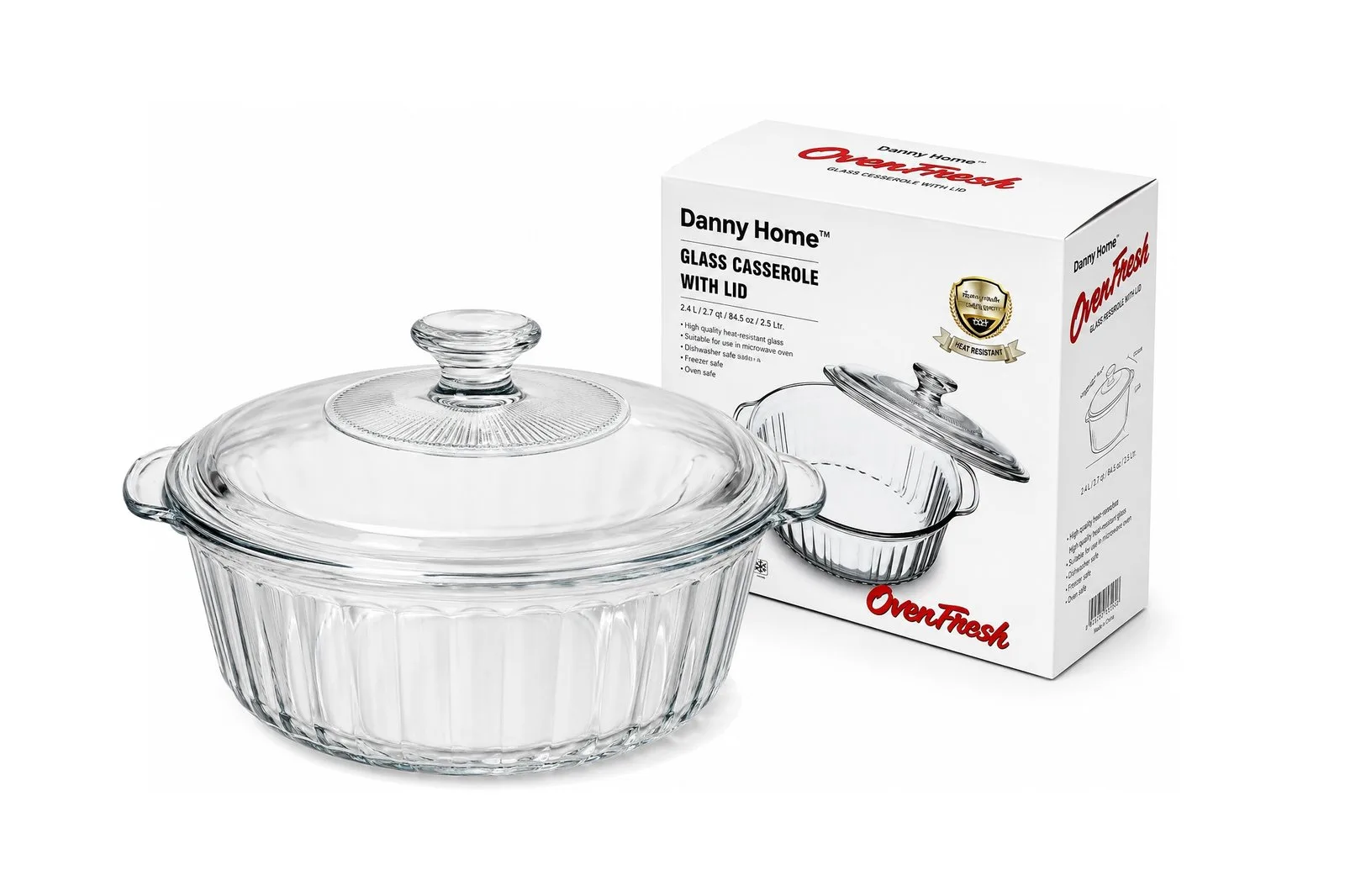 Ribbed Glass Casserole with Lid 2.4 L