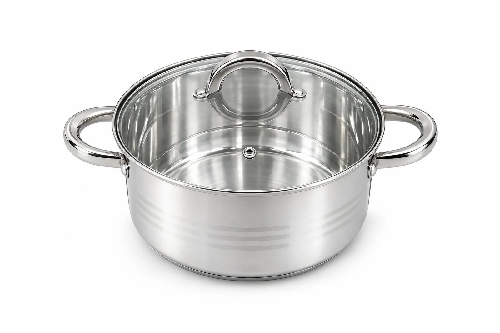 Stainless Steel Grooved Casserole with Glass Lid 18 cm – 2.7 L