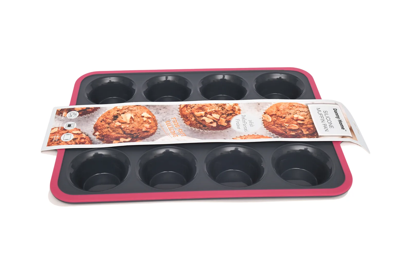 Silicone 12-Cup Muffin Pan with Reinforced Frame – Grey and Pink