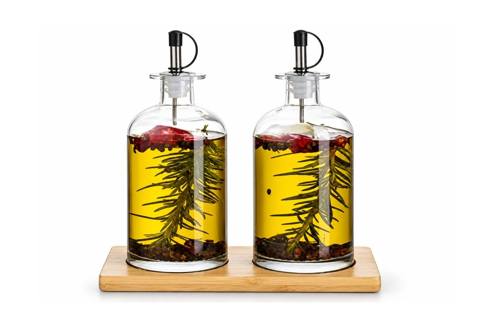 Glass Oil & Vinegar Bottles Set with Bamboo Base 500 ml