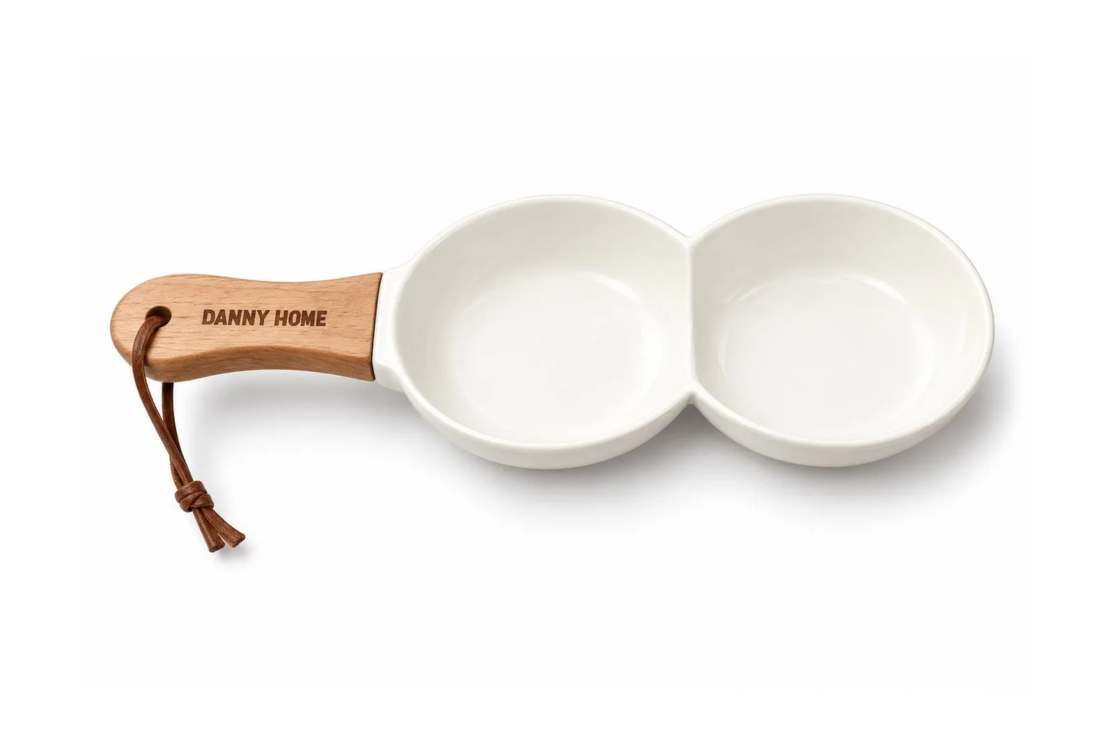 Porcelain Double Serving Dish with Acacia Wood Handle