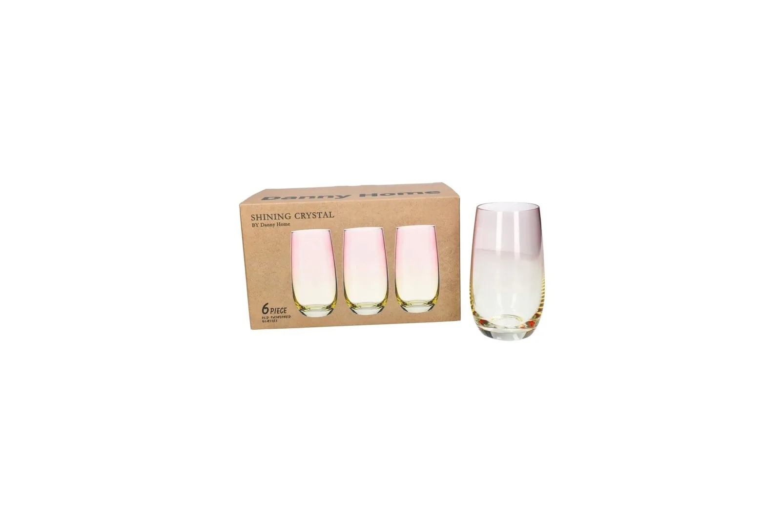 Shining Crystal Tall Tumblers Set Yellow and Pink 6 Pcs 410 ml