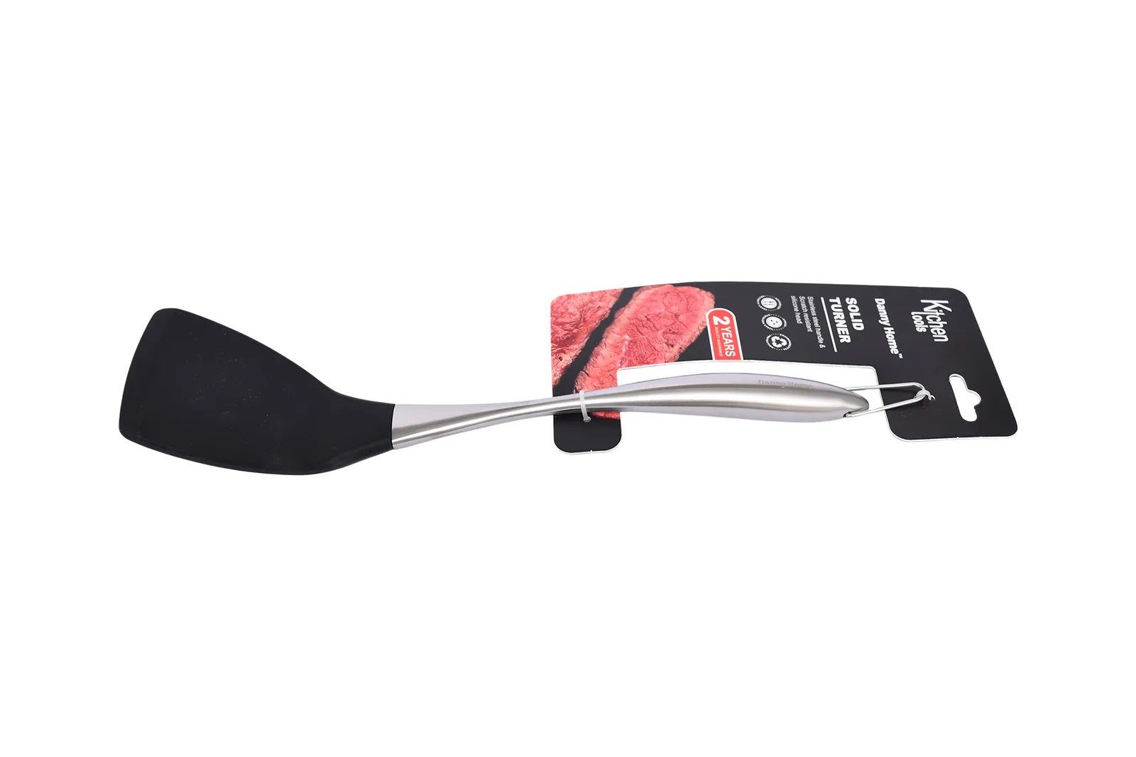 Silicone Solid Turner with Stainless Steel Handle 33 cm – Black