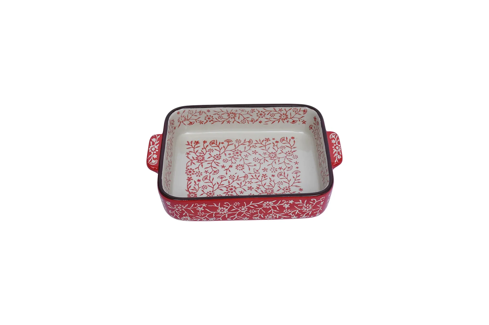 Porcelain Rectangular Baking Dish 8.5″ – 21 cm – Cream & Red Floral