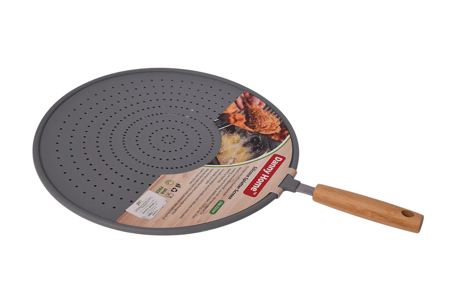 Silicone Splatter Screen with Wooden Handle 32 cm – Grey