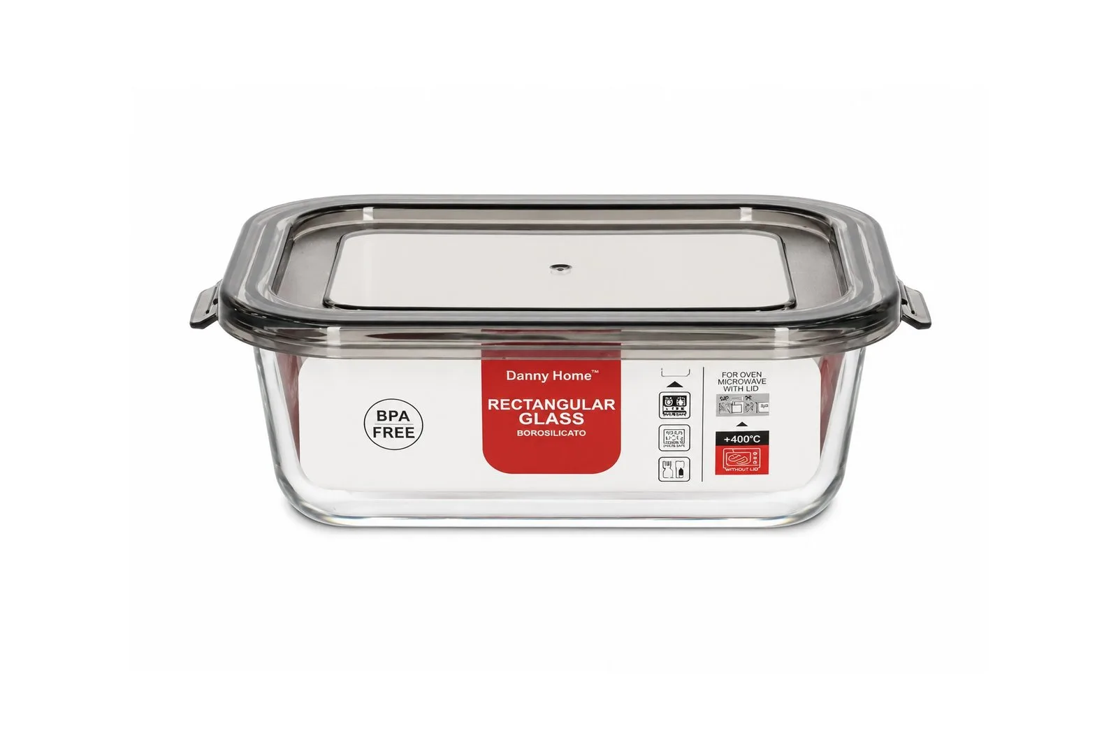 Rectangular Glass Food Container 630 ml – Grey Lid