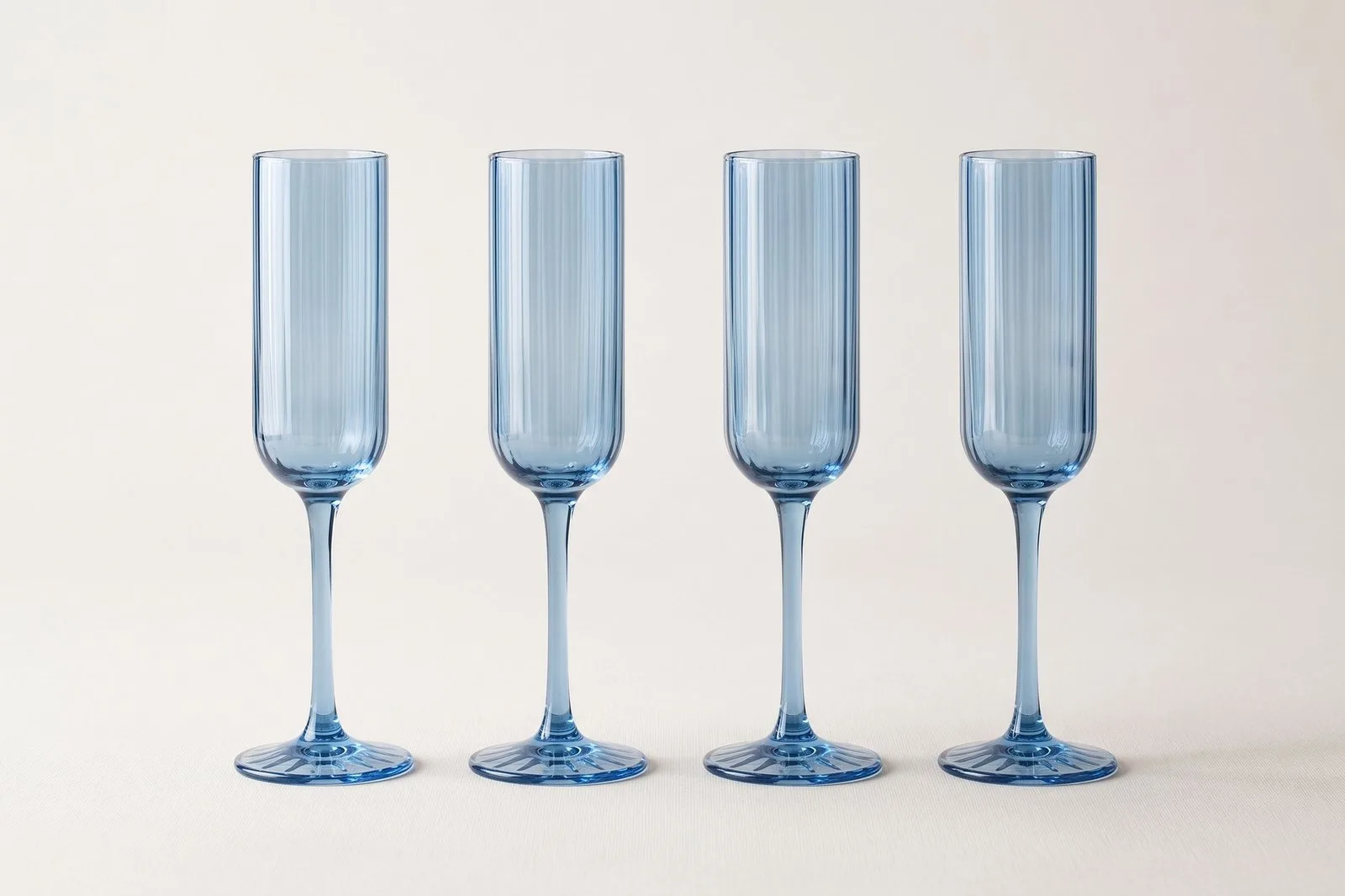 Flute Glass Set 4 Pcs 200 ml – Blue Ribbed