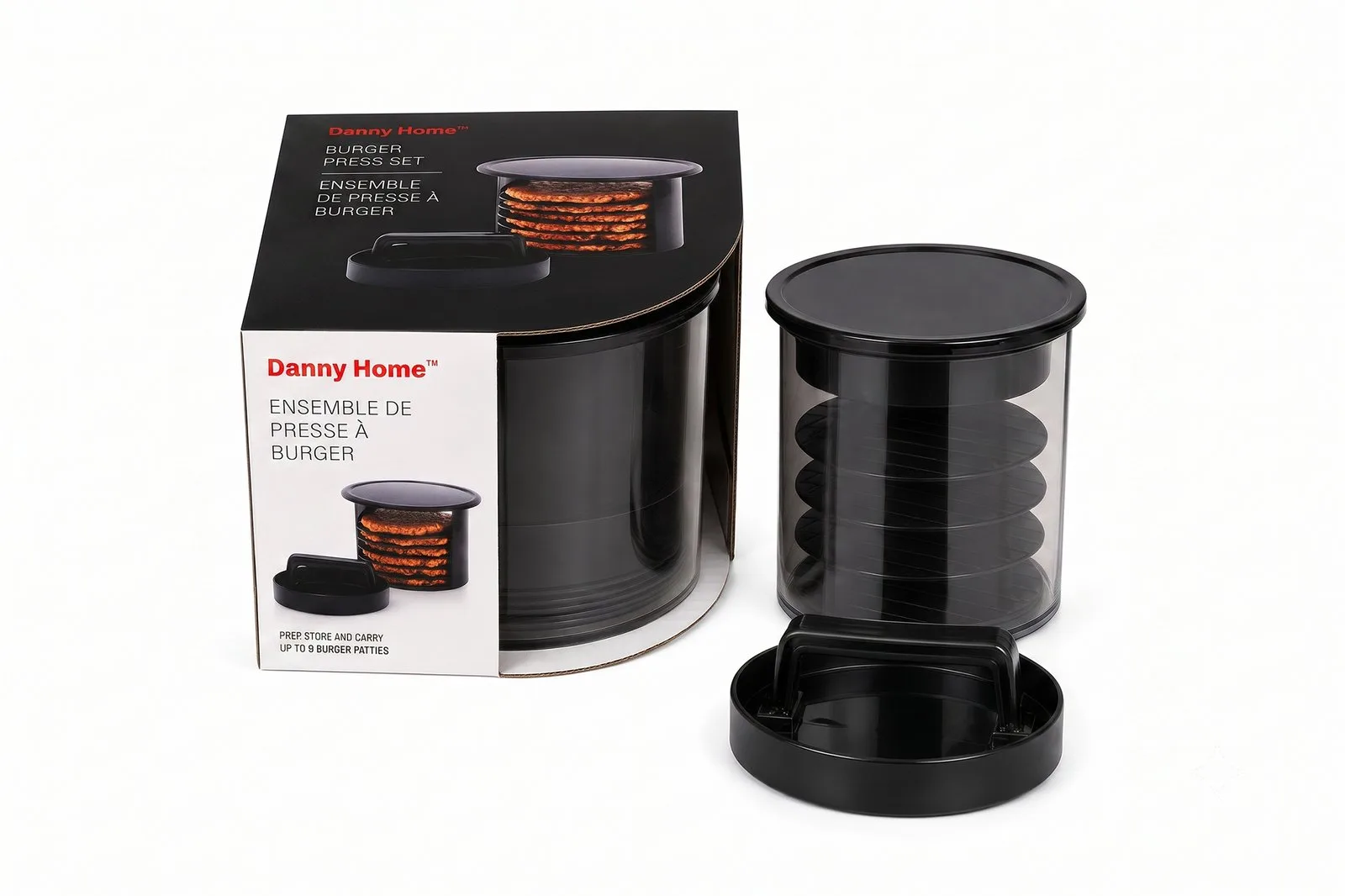 Burger Press Set with 8 Divider Discs and Storage Container