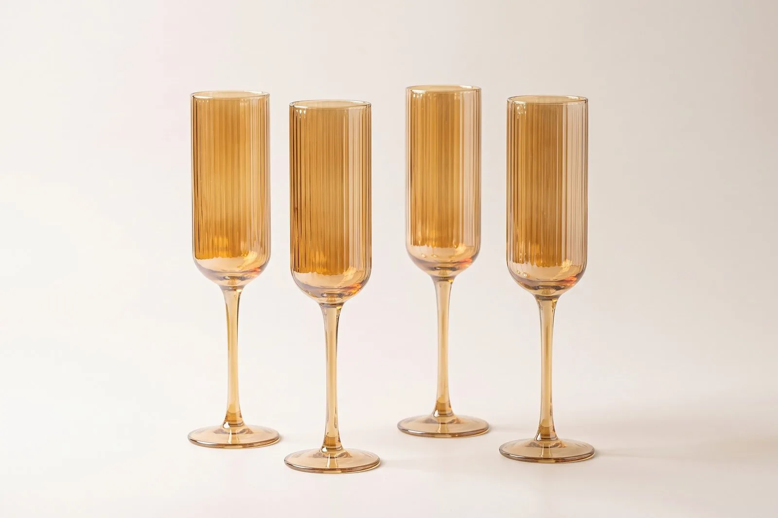 Flute Glass Set 4 Pcs 200 ml – Amber Ribbed