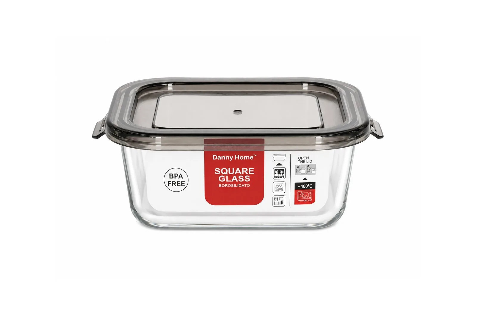 Square Glass Food Container 1100 ml – Grey Lid