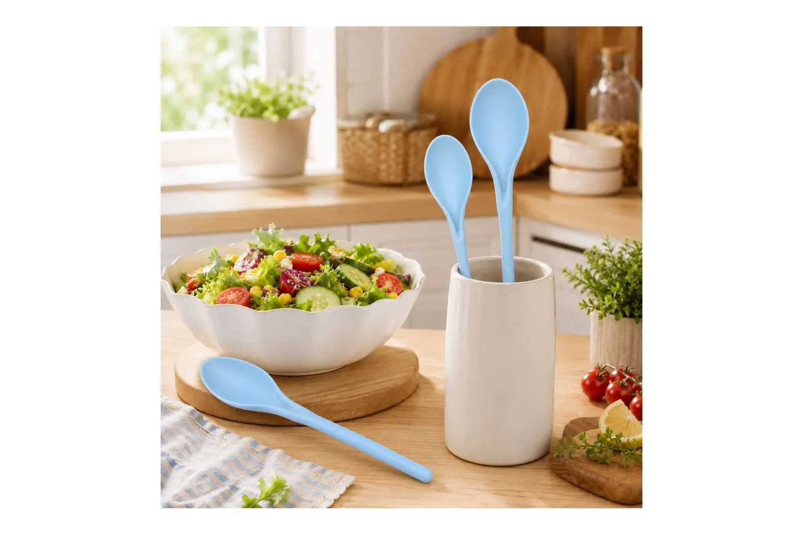 Plastic Salad Serving Spoons Set Blue 3 Pcs