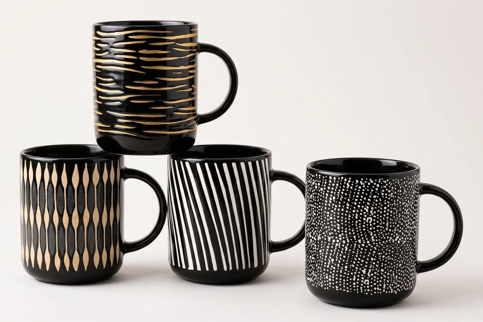 Porcelain Mug 450 ml – Black & Gold Pattern