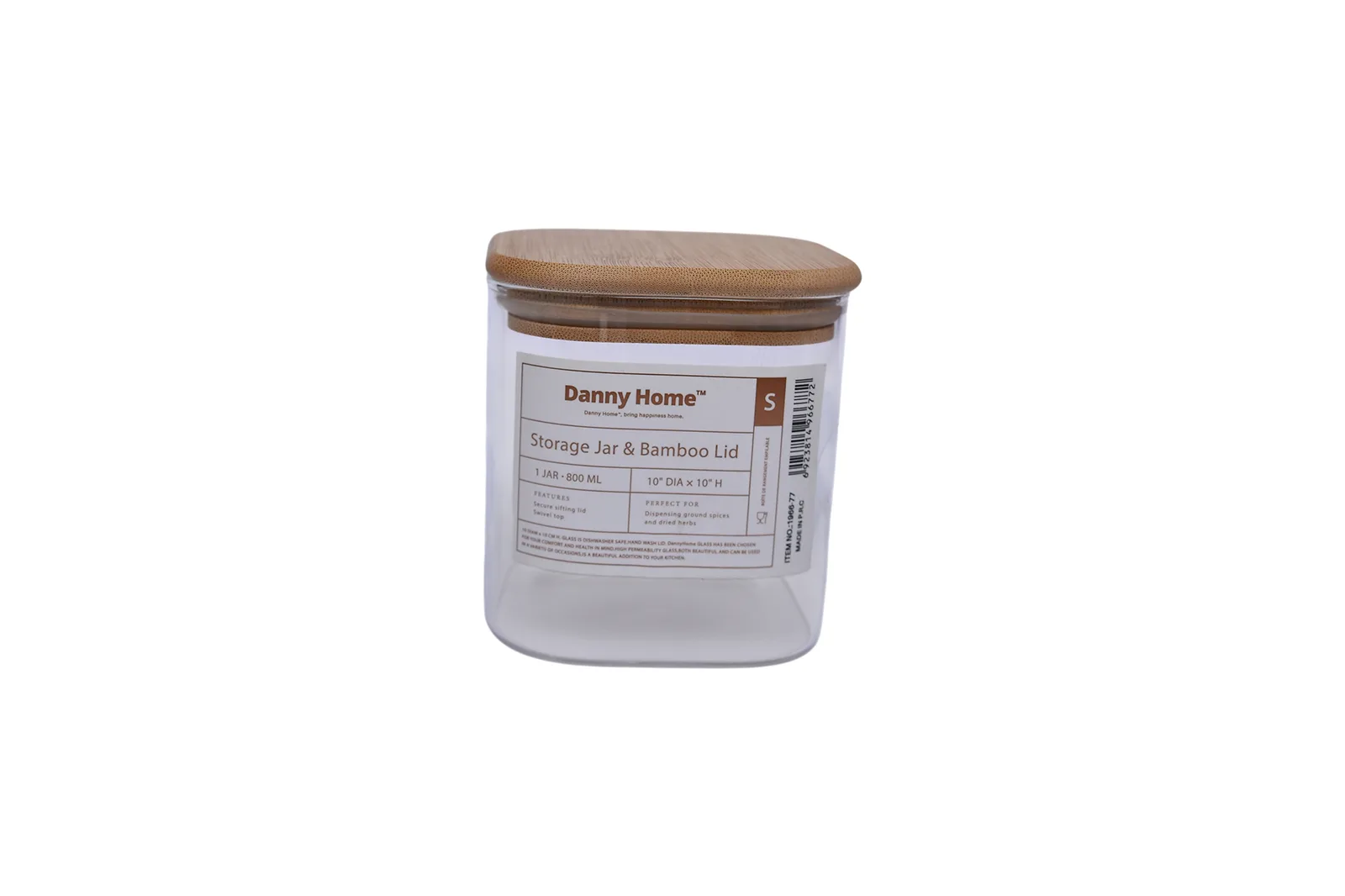 Square Glass Storage Jar with Bamboo Lid 800 ml