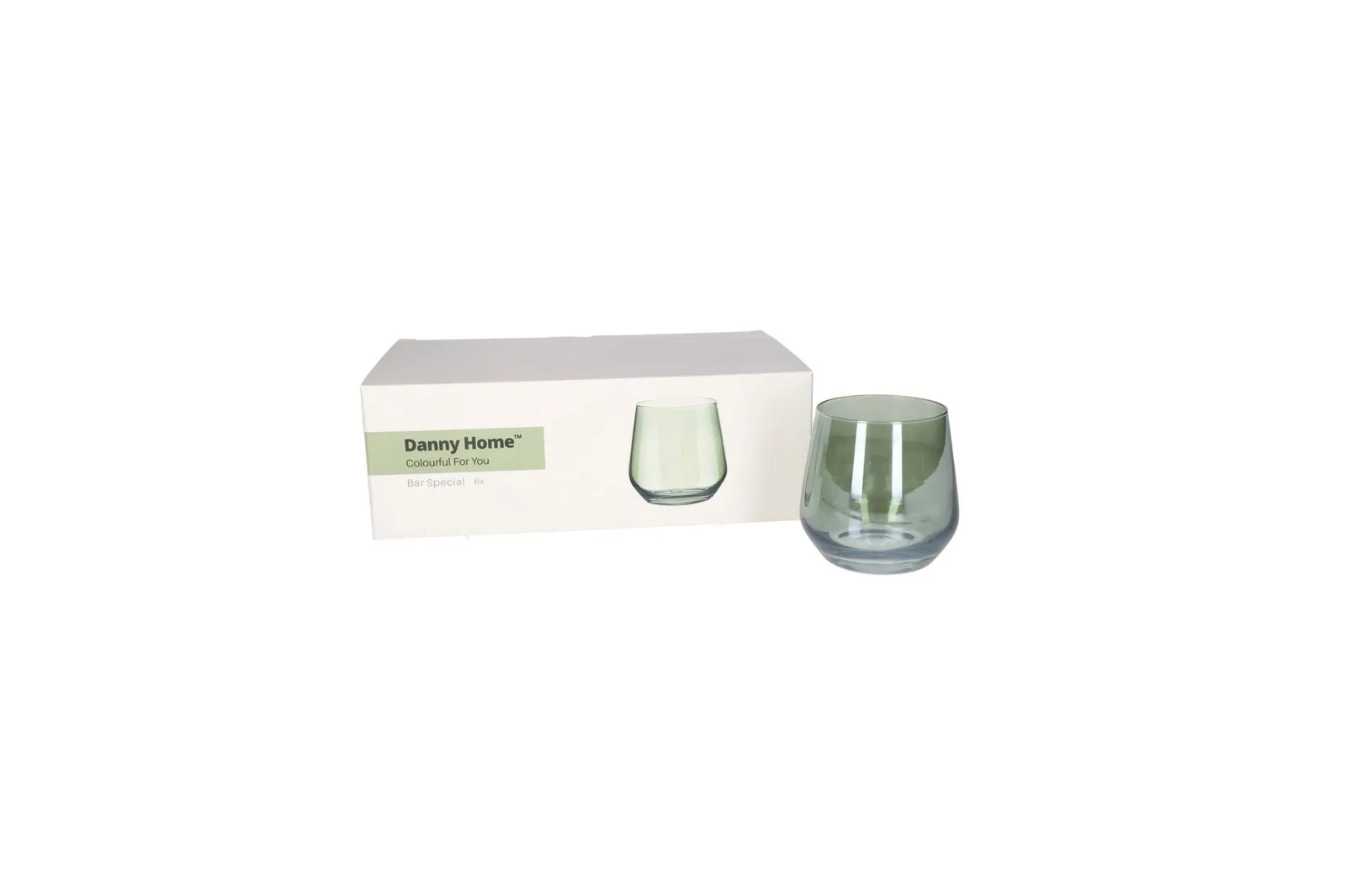 Short Glass Tumblers Set Green 6 Pcs 420 ml